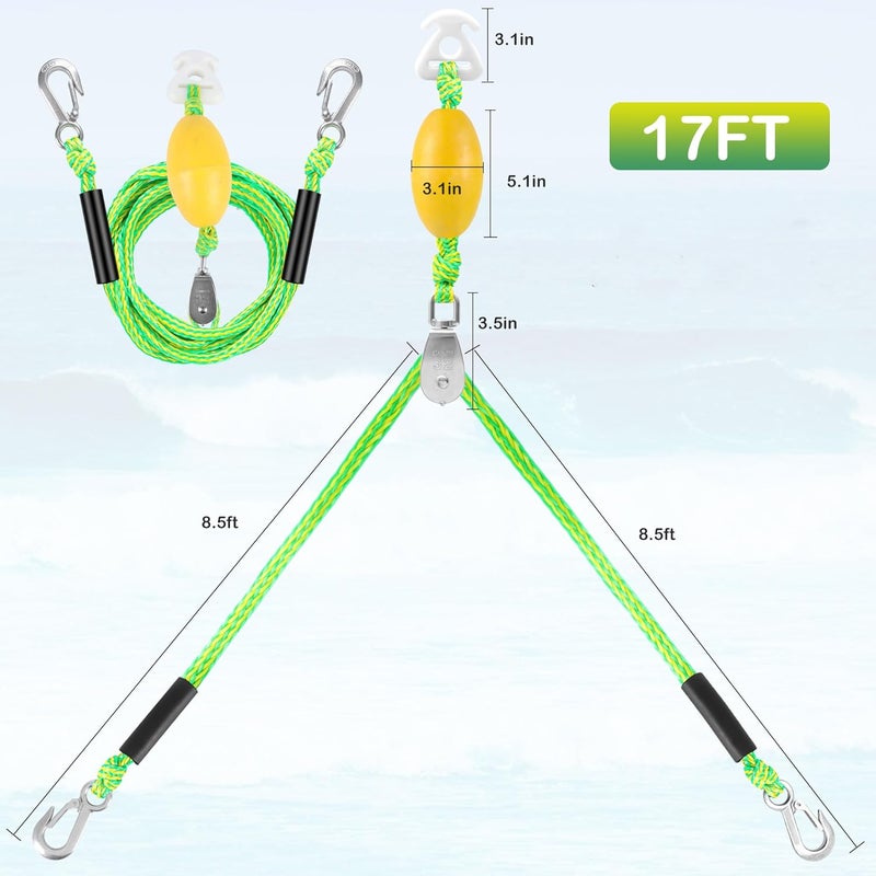 perixir Heavy Duty Boat Tow Harness for Tubing, Water Sports Tow Rope for Boat Towables & Tubes, Self Centering Tow Harness Line with Clip Quick Connector & Stainless Steel Hooks - Image 2